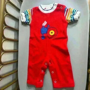 Vintage made in the USA baby boy red size 6 months embroidered rainbow one piece